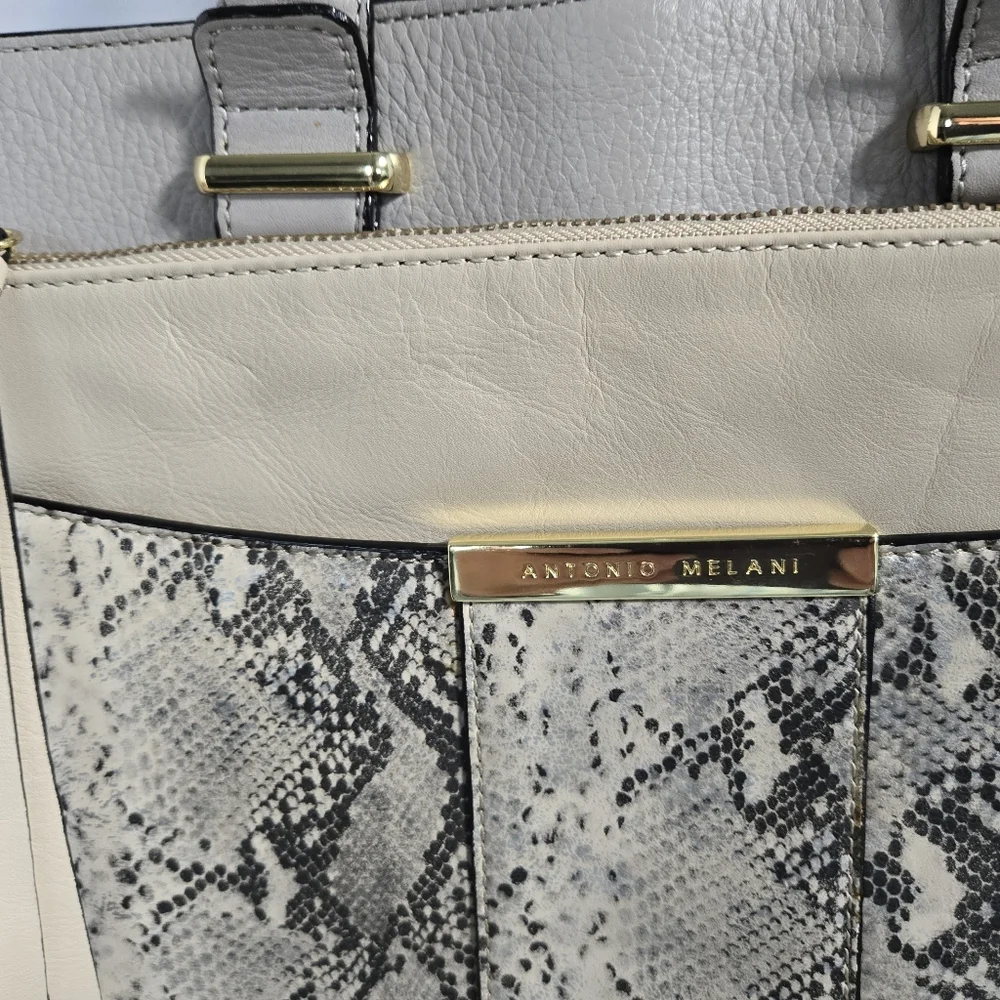 Antonio Melani Leather Laptop Tote Purse in Snakeskin Print & Matching Clutch